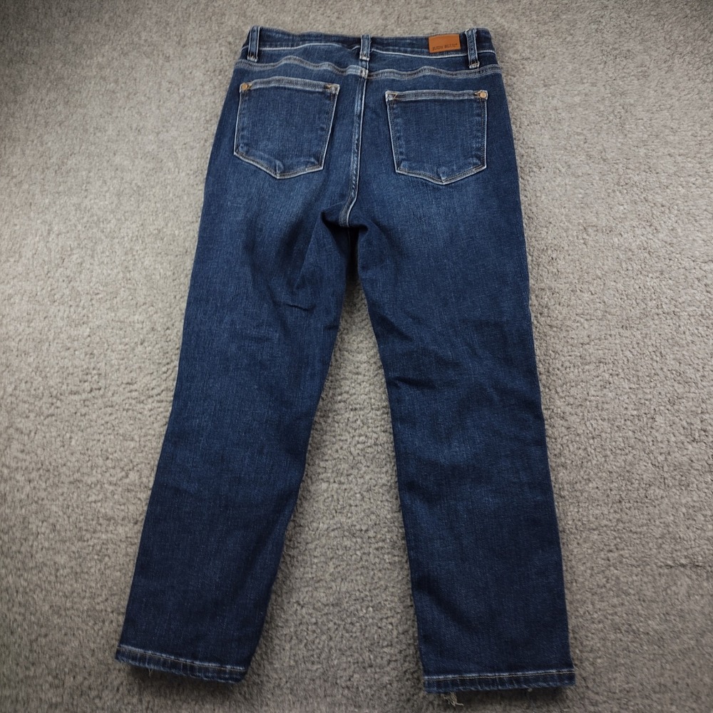 Judy Blue Jeans 28x24 Sz 7 Cropped Fit Dark Blue Distressed Stretch EUC - Picture 7 of 7